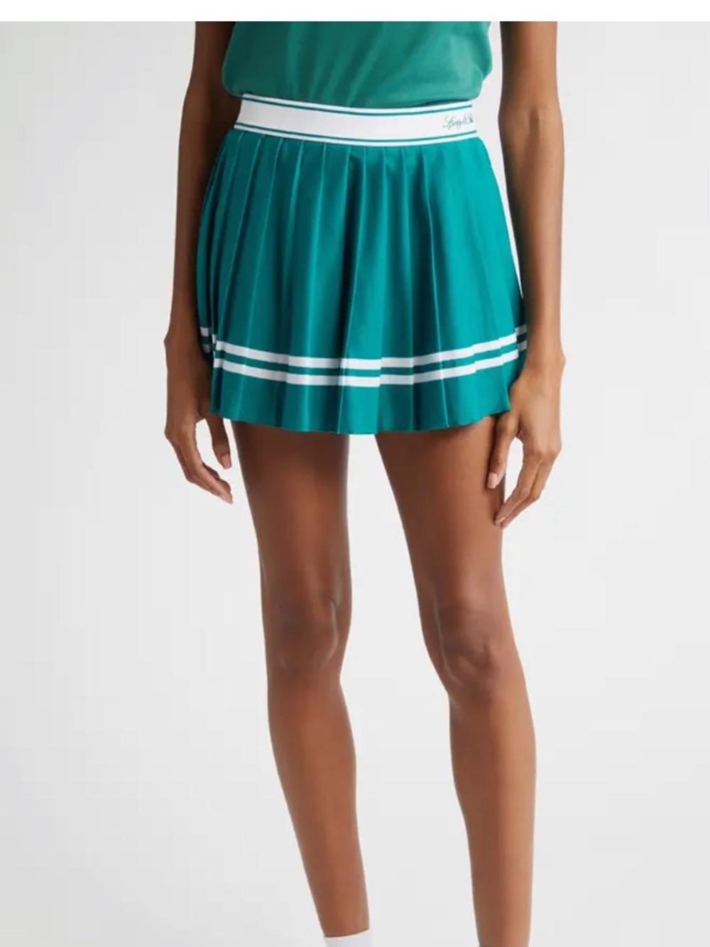 Sporty & Rich Vendome Script Pleated Skirt in Green White